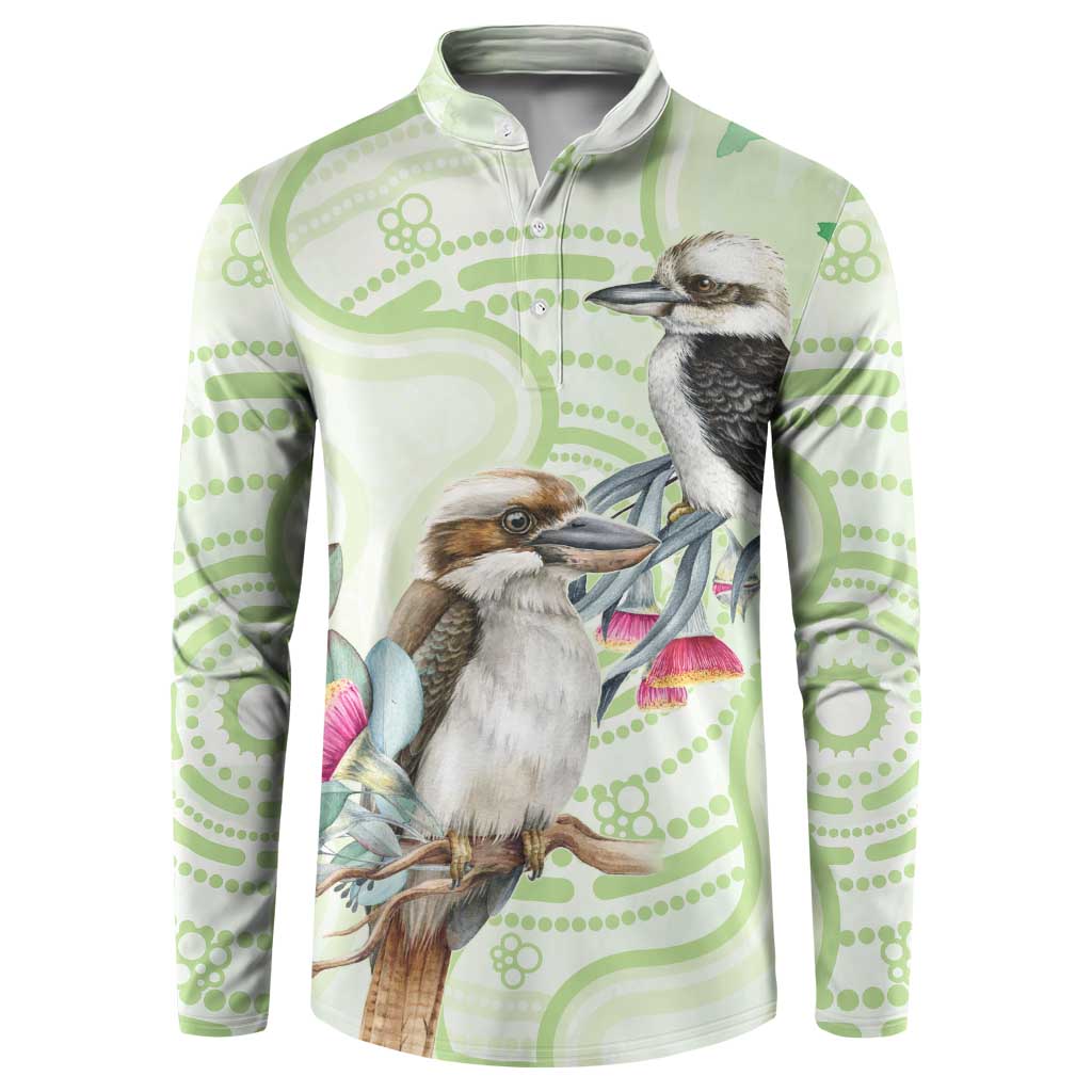 Australia Gumtree And Kookaburra Button Sweatshirt Aboriginal Art - Watercolor Style