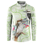 Australia Gumtree And Kookaburra Button Sweatshirt Aboriginal Art - Watercolor Style