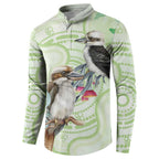 Australia Gumtree And Kookaburra Button Sweatshirt Aboriginal Art - Watercolor Style