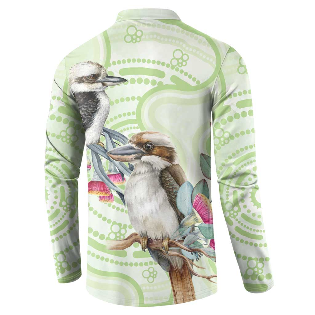 Australia Gumtree And Kookaburra Button Sweatshirt Aboriginal Art - Watercolor Style