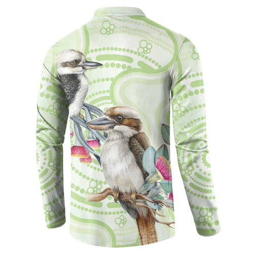 Australia Gumtree And Kookaburra Button Sweatshirt Aboriginal Art - Watercolor Style