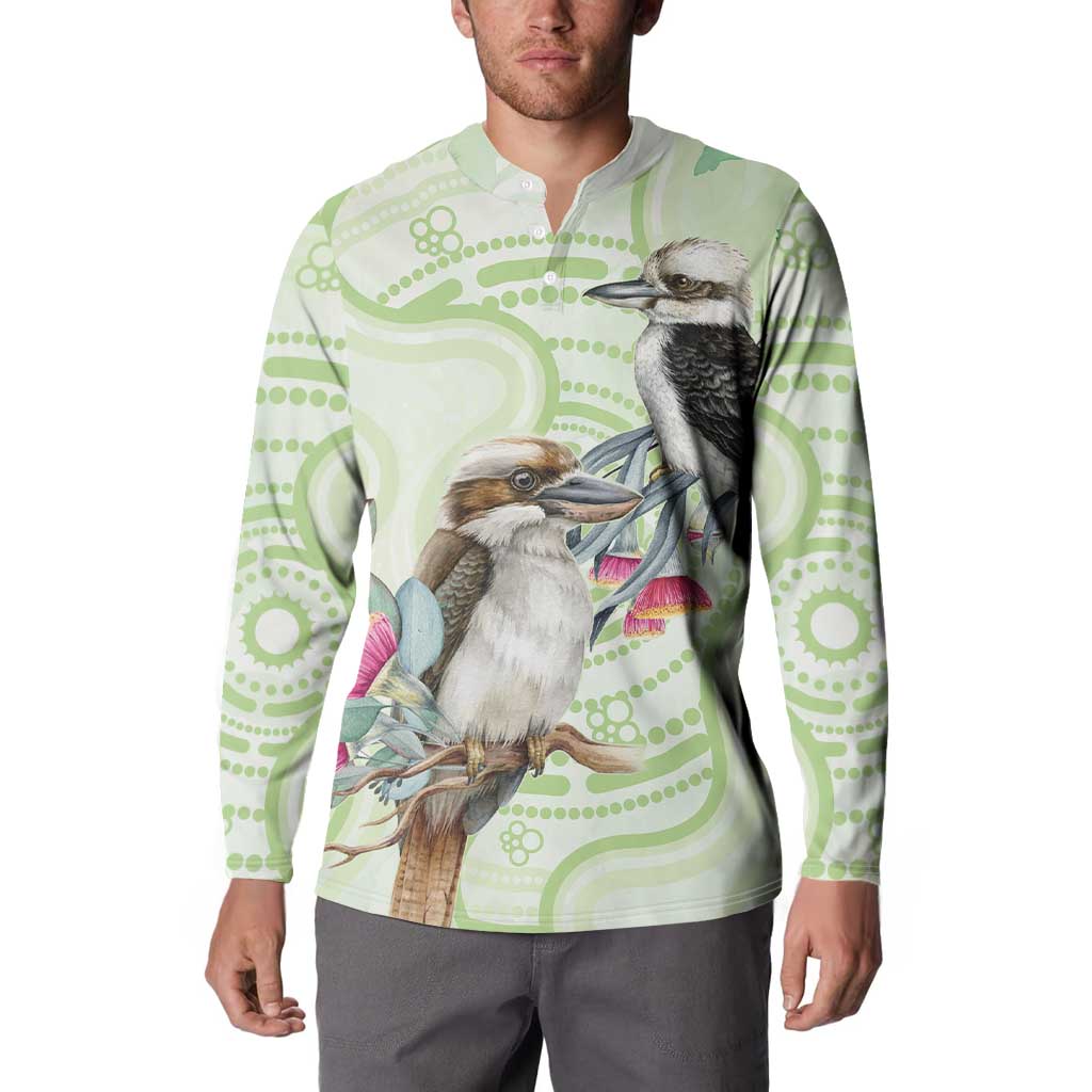 Australia Gumtree And Kookaburra Button Sweatshirt Aboriginal Art - Watercolor Style