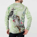Australia Gumtree And Kookaburra Button Sweatshirt Aboriginal Art - Watercolor Style