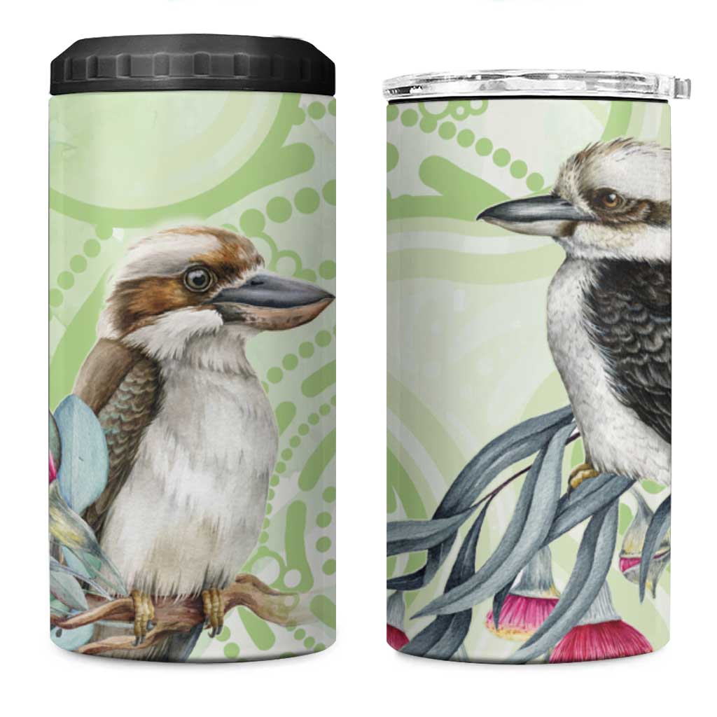 Australia Gumtree And Kookaburra 4 in 1 Can Cooler Tumbler Aboriginal Art - Watercolor Style