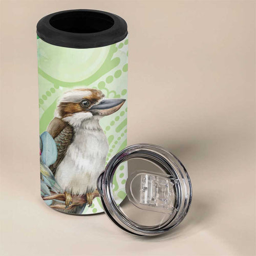 Australia Gumtree And Kookaburra 4 in 1 Can Cooler Tumbler Aboriginal Art - Watercolor Style
