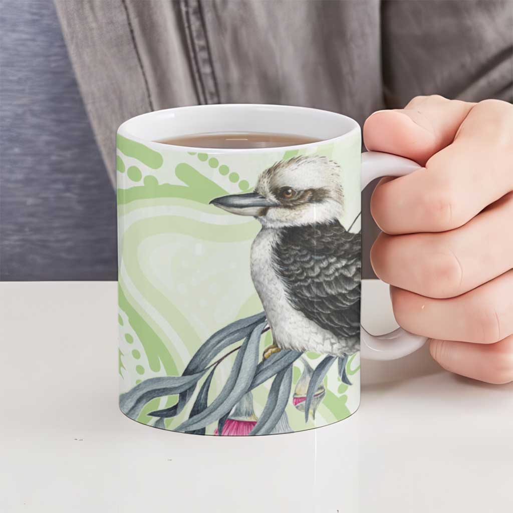 Australia Gumtree And Kookaburra Ceramic Mug Aboriginal Art - Watercolor Style - Aussie Hoodie