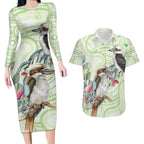 Australia Gumtree And Kookaburra Couples Matching Long Sleeve Bodycon Dress and Hawaiian Shirt Aboriginal Art - Watercolor Style