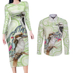 Australia Gumtree And Kookaburra Couples Matching Long Sleeve Bodycon Dress and Long Sleeve Button Shirt Aboriginal Art - Watercolor Style