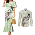 Australia Gumtree And Kookaburra Couples Matching Mermaid Dress and Long Sleeve Button Shirt Aboriginal Art - Watercolor Style