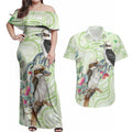 Australia Gumtree And Kookaburra Couples Matching Off Shoulder Maxi Dress and Hawaiian Shirt Aboriginal Art - Watercolor Style