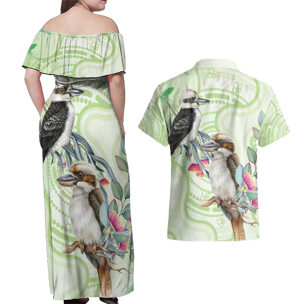 Australia Gumtree And Kookaburra Couples Matching Off Shoulder Maxi Dress and Hawaiian Shirt Aboriginal Art - Watercolor Style