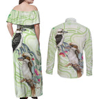 Australia Gumtree And Kookaburra Couples Matching Off Shoulder Maxi Dress and Long Sleeve Button Shirt Aboriginal Art - Watercolor Style