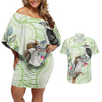 Australia Gumtree And Kookaburra Couples Matching Off Shoulder Short Dress and Hawaiian Shirt Aboriginal Art - Watercolor Style