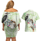 Australia Gumtree And Kookaburra Couples Matching Off Shoulder Short Dress and Hawaiian Shirt Aboriginal Art - Watercolor Style
