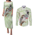 Australia Gumtree And Kookaburra Couples Matching Puletasi and Long Sleeve Button Shirt Aboriginal Art - Watercolor Style