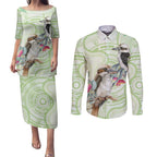 Australia Gumtree And Kookaburra Couples Matching Puletasi and Long Sleeve Button Shirt Aboriginal Art - Watercolor Style