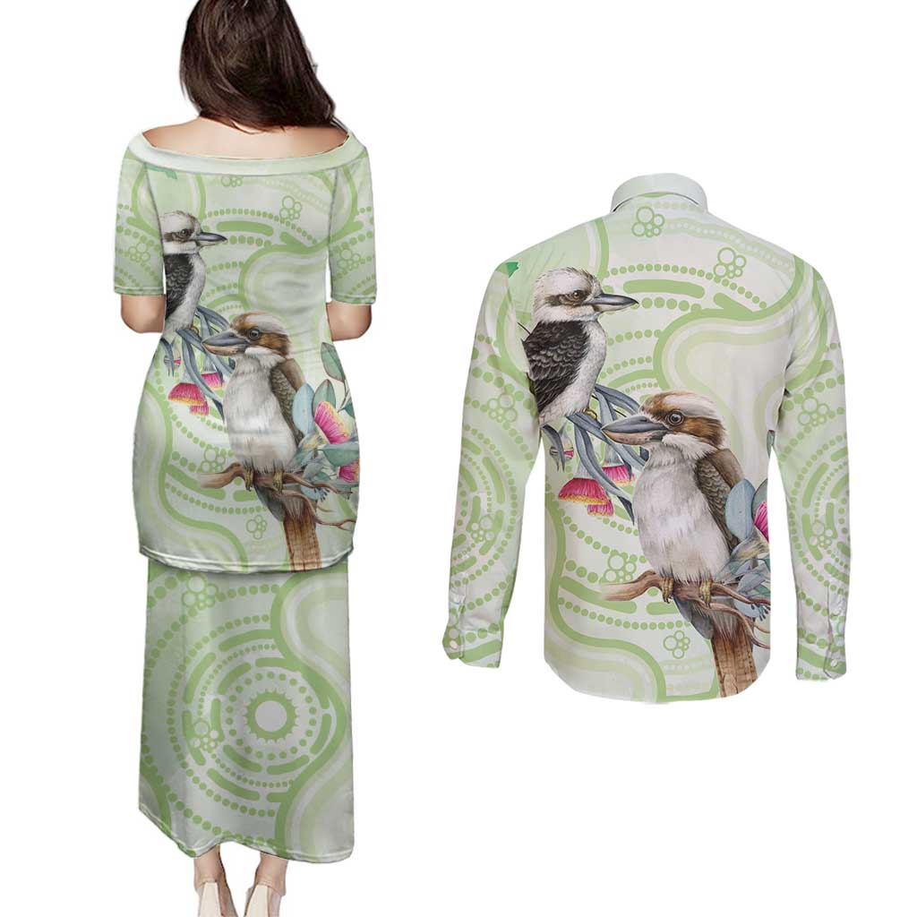 Australia Gumtree And Kookaburra Couples Matching Puletasi and Long Sleeve Button Shirt Aboriginal Art - Watercolor Style