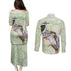 Australia Gumtree And Kookaburra Couples Matching Puletasi and Long Sleeve Button Shirt Aboriginal Art - Watercolor Style