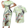Australia Gumtree And Kookaburra Couples Matching Short Sleeve Bodycon Dress and Hawaiian Shirt Aboriginal Art - Watercolor Style