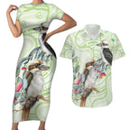 Australia Gumtree And Kookaburra Couples Matching Short Sleeve Bodycon Dress and Hawaiian Shirt Aboriginal Art - Watercolor Style