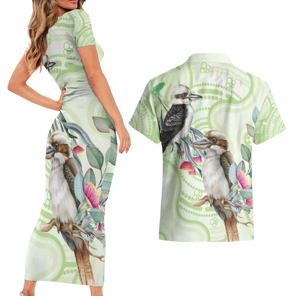 Australia Gumtree And Kookaburra Couples Matching Short Sleeve Bodycon Dress and Hawaiian Shirt Aboriginal Art - Watercolor Style