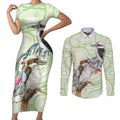 Australia Gumtree And Kookaburra Couples Matching Short Sleeve Bodycon Dress and Long Sleeve Button Shirt Aboriginal Art - Watercolor Style