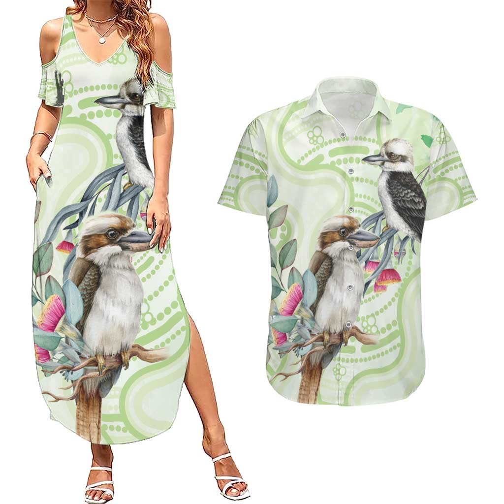 Australia Gumtree And Kookaburra Couples Matching Summer Maxi Dress and Hawaiian Shirt Aboriginal Art - Watercolor Style
