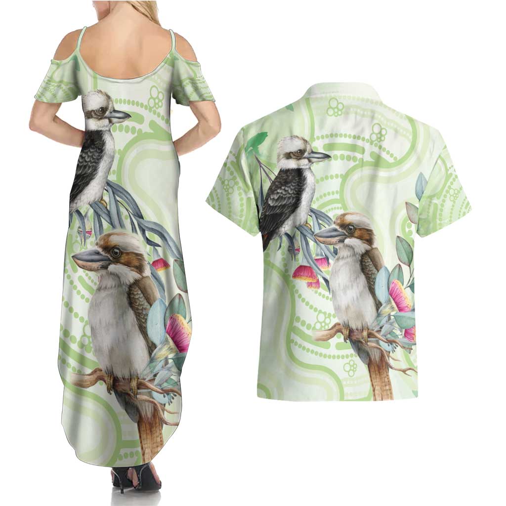 Australia Gumtree And Kookaburra Couples Matching Summer Maxi Dress and Hawaiian Shirt Aboriginal Art - Watercolor Style