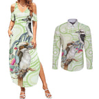 Australia Gumtree And Kookaburra Couples Matching Summer Maxi Dress and Long Sleeve Button Shirt Aboriginal Art - Watercolor Style