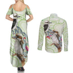 Australia Gumtree And Kookaburra Couples Matching Summer Maxi Dress and Long Sleeve Button Shirt Aboriginal Art - Watercolor Style
