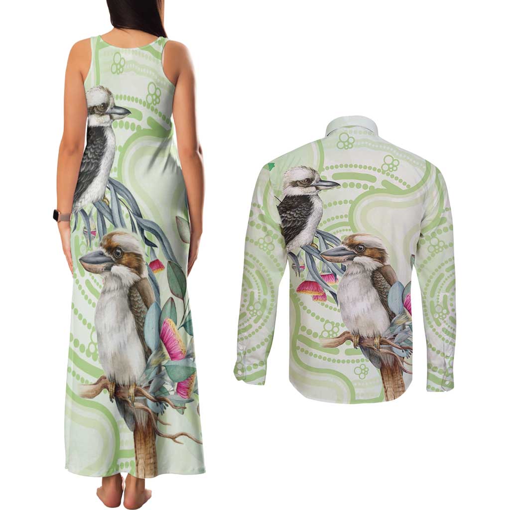 Australia Gumtree And Kookaburra Couples Matching Tank Maxi Dress and Long Sleeve Button Shirt Aboriginal Art - Watercolor Style