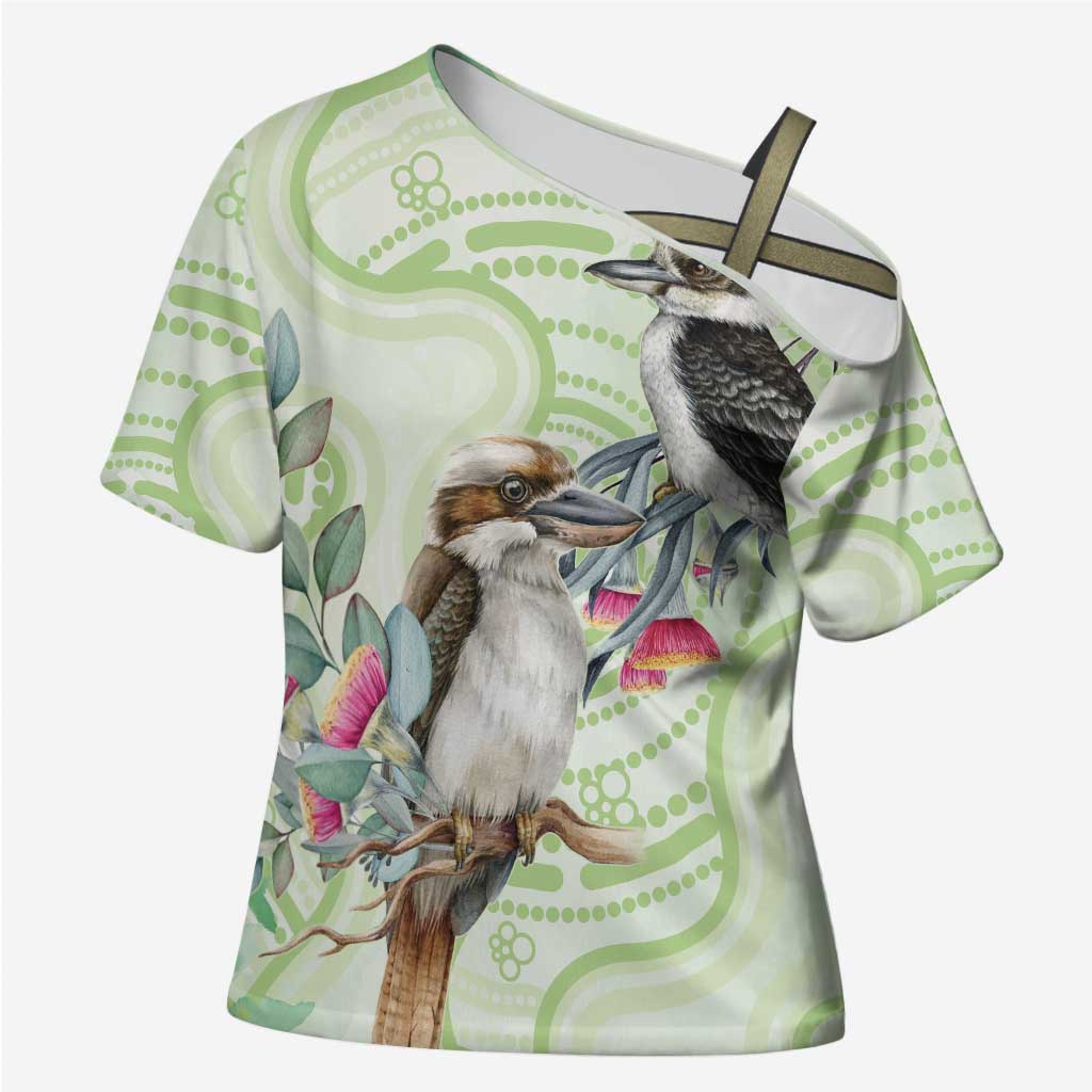 Australia Gumtree And Kookaburra Cross Shoulder Shirt Aboriginal Art - Watercolor Style - Aussie Hoodie