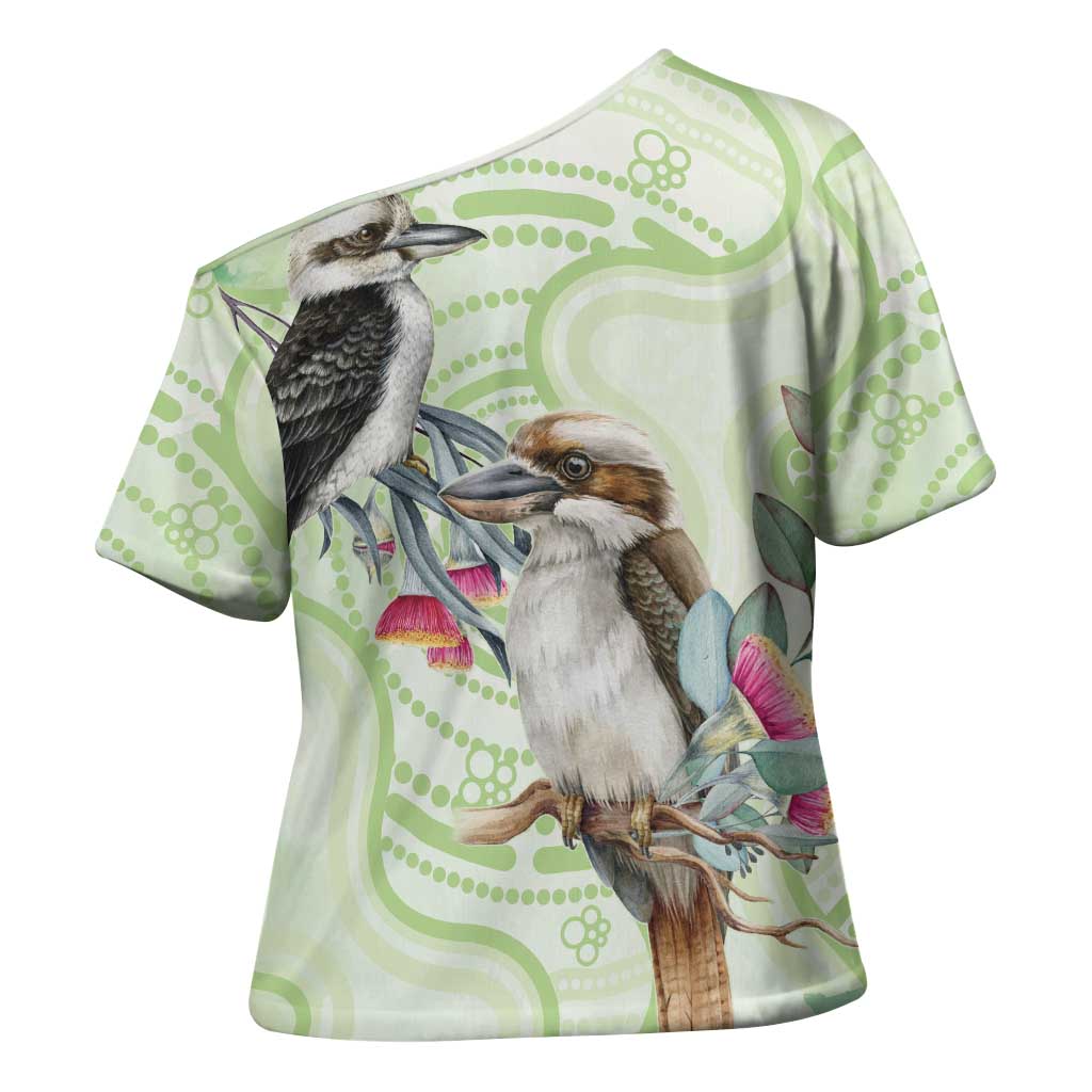 Australia Gumtree And Kookaburra Cross Shoulder Shirt Aboriginal Art - Watercolor Style - Aussie Hoodie