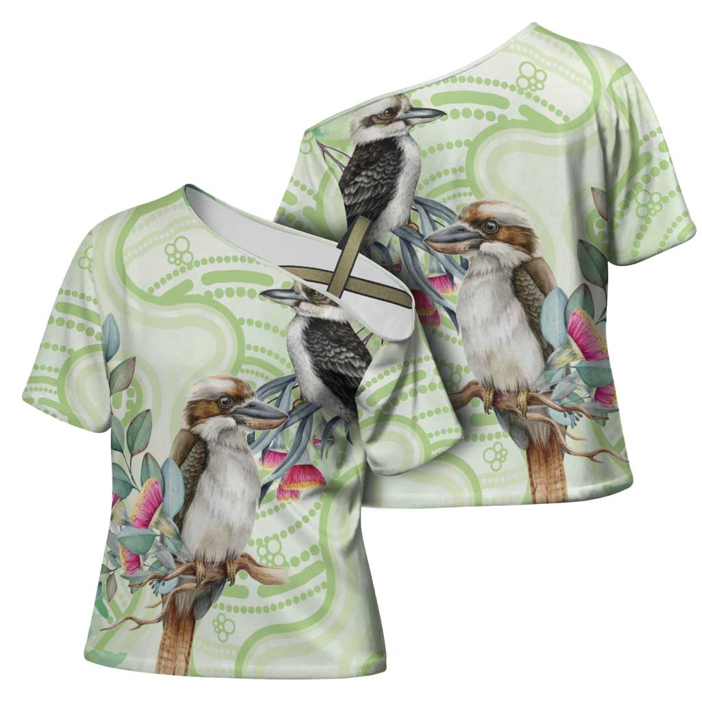 Australia Gumtree And Kookaburra Cross Shoulder Shirt Aboriginal Art - Watercolor Style - Aussie Hoodie