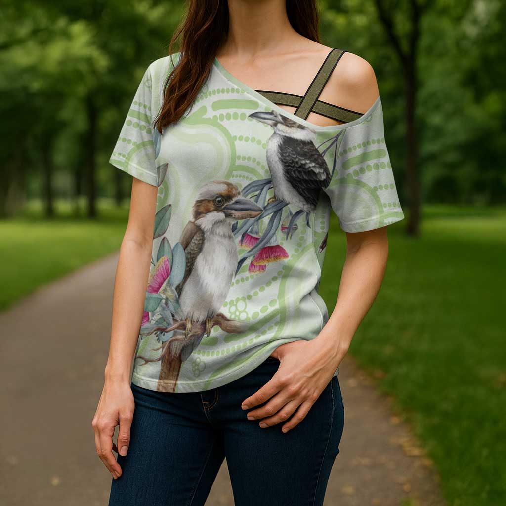 Australia Gumtree And Kookaburra Cross Shoulder Shirt Aboriginal Art - Watercolor Style - Aussie Hoodie
