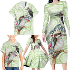 Australia Gumtree And Kookaburra Family Matching Long Sleeve Bodycon Dress and Hawaiian Shirt Aboriginal Art - Watercolor Style