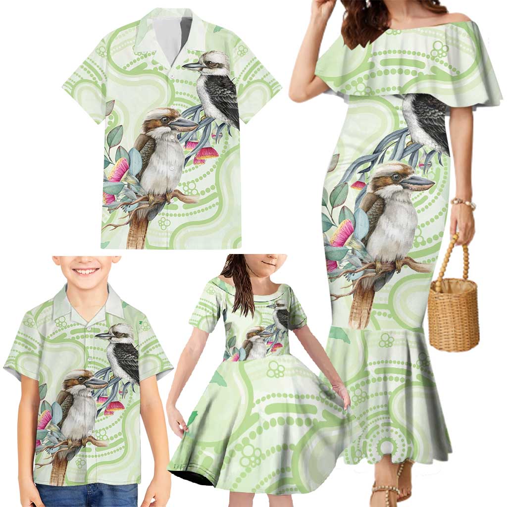 Australia Gumtree And Kookaburra Family Matching Mermaid Dress and Hawaiian Shirt Aboriginal Art - Watercolor Style