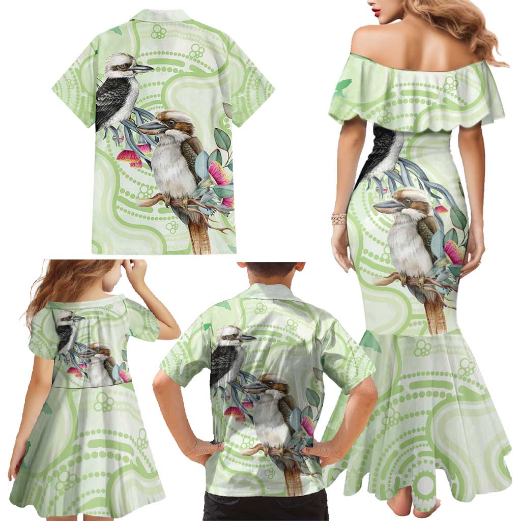 Australia Gumtree And Kookaburra Family Matching Mermaid Dress and Hawaiian Shirt Aboriginal Art - Watercolor Style