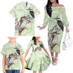 Australia Gumtree And Kookaburra Family Matching Off The Shoulder Long Sleeve Dress and Hawaiian Shirt Aboriginal Art - Watercolor Style