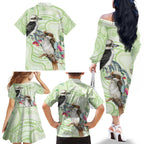 Australia Gumtree And Kookaburra Family Matching Off The Shoulder Long Sleeve Dress and Hawaiian Shirt Aboriginal Art - Watercolor Style