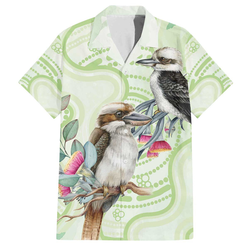 Australia Gumtree And Kookaburra Family Matching Off The Shoulder Long Sleeve Dress and Hawaiian Shirt Aboriginal Art - Watercolor Style