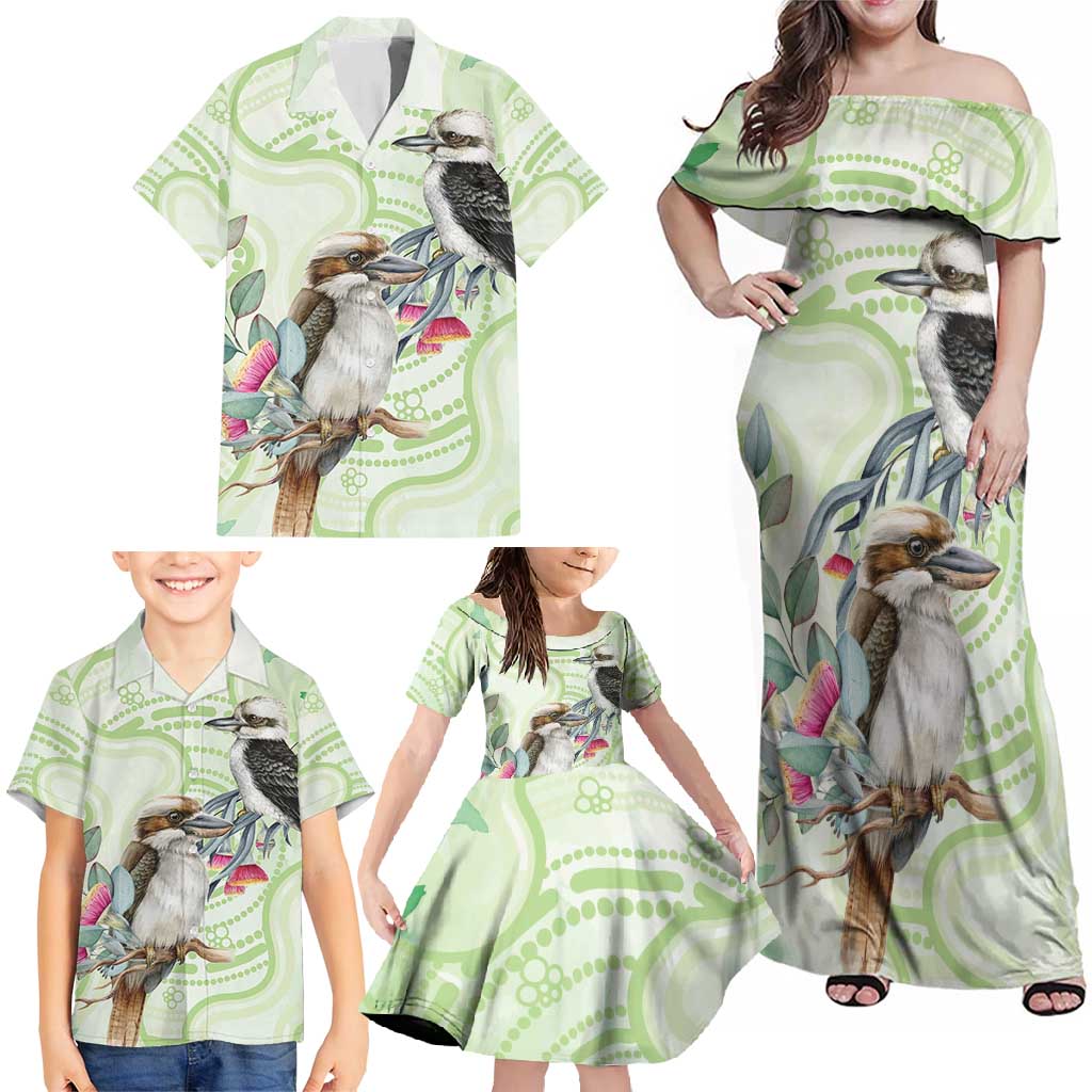 Australia Gumtree And Kookaburra Family Matching Off Shoulder Maxi Dress and Hawaiian Shirt Aboriginal Art - Watercolor Style