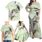 Australia Gumtree And Kookaburra Family Matching Off Shoulder Maxi Dress and Hawaiian Shirt Aboriginal Art - Watercolor Style