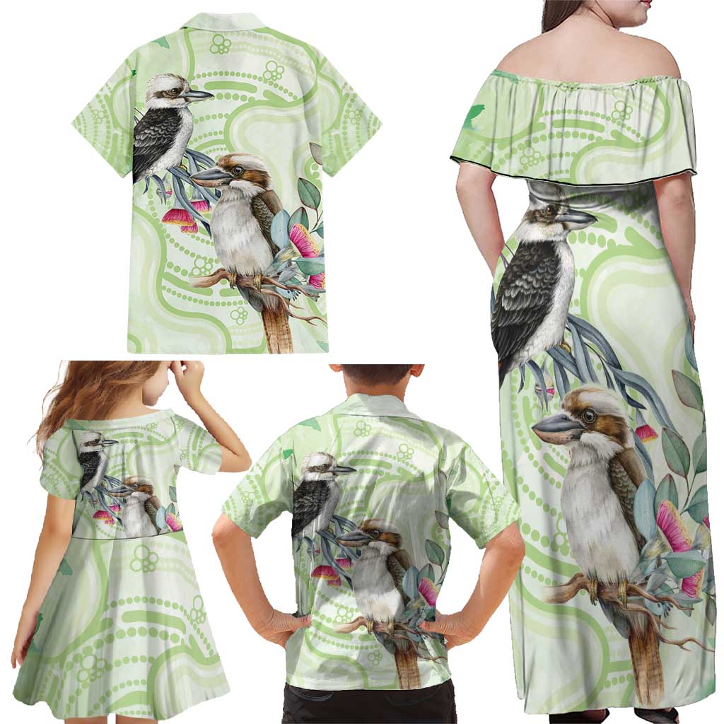 Australia Gumtree And Kookaburra Family Matching Off Shoulder Maxi Dress and Hawaiian Shirt Aboriginal Art - Watercolor Style