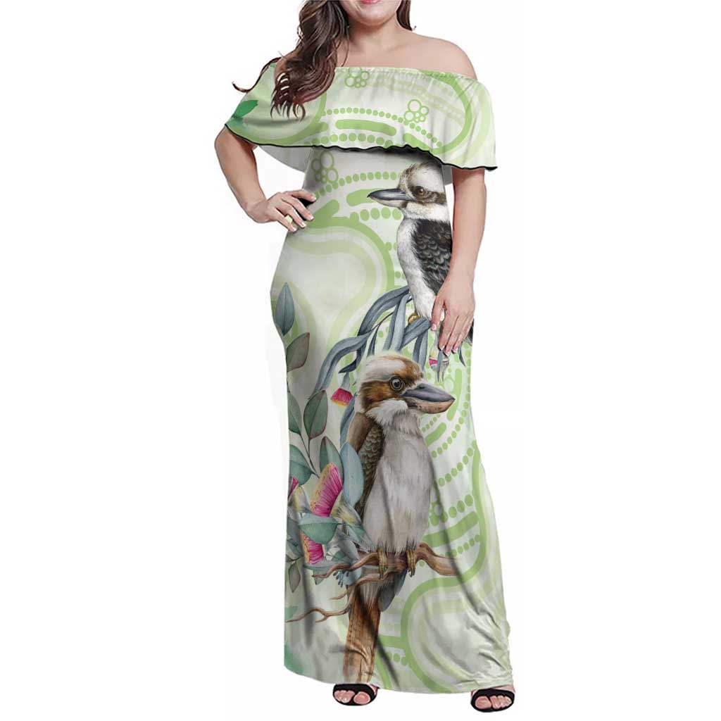 Australia Gumtree And Kookaburra Family Matching Off Shoulder Maxi Dress and Hawaiian Shirt Aboriginal Art - Watercolor Style