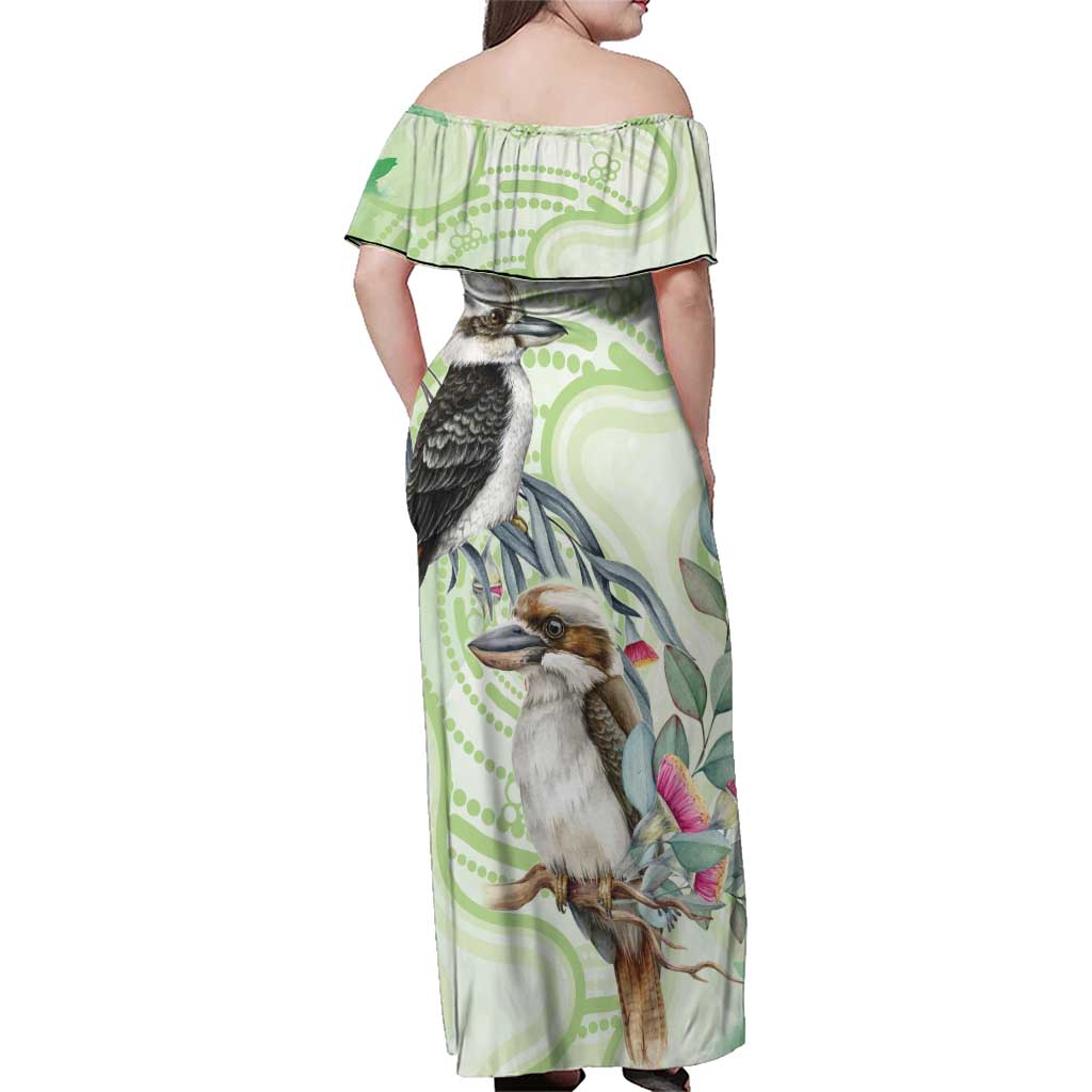 Australia Gumtree And Kookaburra Family Matching Off Shoulder Maxi Dress and Hawaiian Shirt Aboriginal Art - Watercolor Style