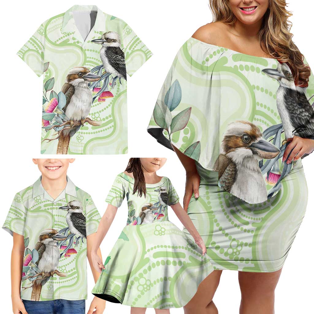 Australia Gumtree And Kookaburra Family Matching Off Shoulder Short Dress and Hawaiian Shirt Aboriginal Art - Watercolor Style
