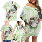 Australia Gumtree And Kookaburra Family Matching Off Shoulder Short Dress and Hawaiian Shirt Aboriginal Art - Watercolor Style