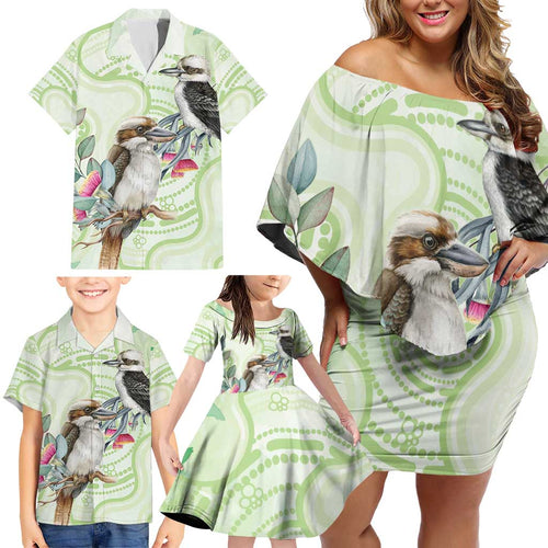 Australia Gumtree And Kookaburra Family Matching Off Shoulder Short Dress and Hawaiian Shirt Aboriginal Art - Watercolor Style
