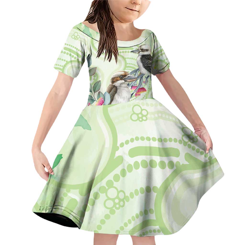 Australia Gumtree And Kookaburra Family Matching Off Shoulder Short Dress and Hawaiian Shirt Aboriginal Art - Watercolor Style